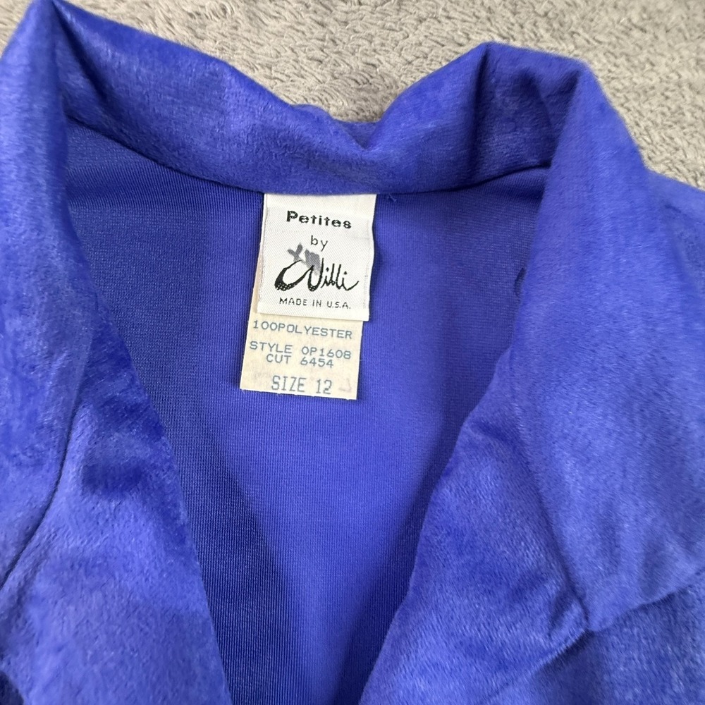 Vintage Petites by Willi 80s Blue Velvet Dress Belted Women's 12 Retro NWT - Picture 3 of 9
